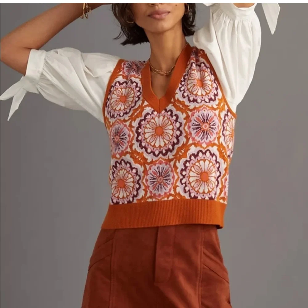 Anthropologie Maeve Floral Vera Sweater Vest